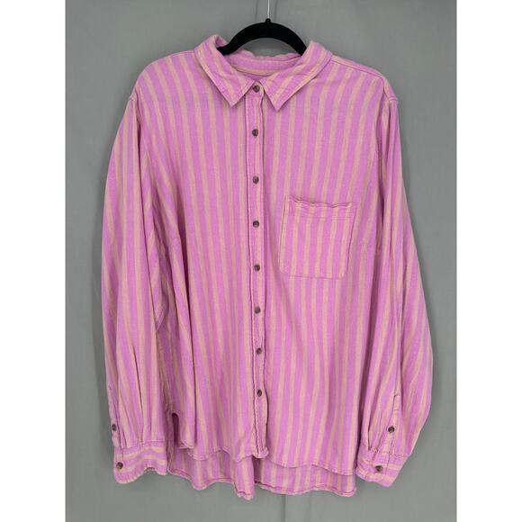 Universal Thread Top Womens XXL Pink Striped Shirt Button Linen Long Sleeve - Picture 1 of 8